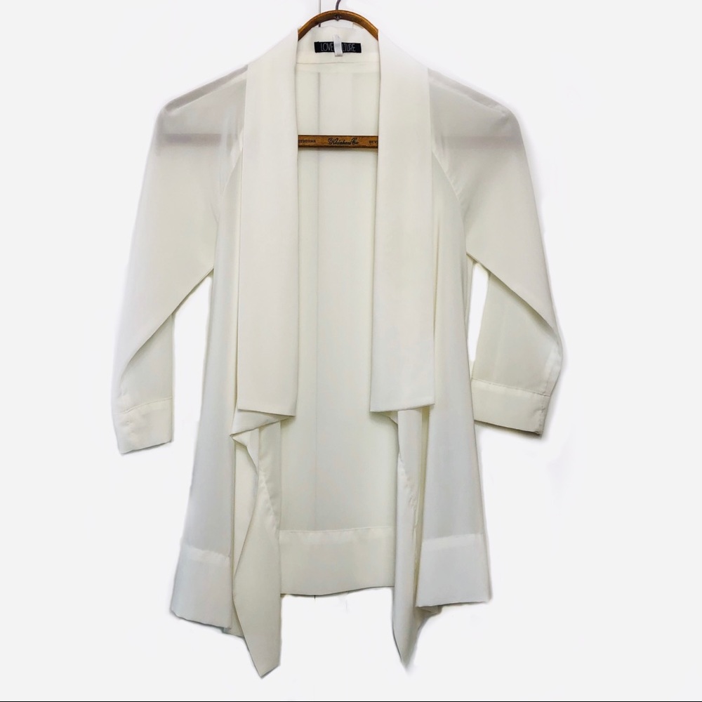 Off white sheer 3/4 sleeves open front blouse, SM